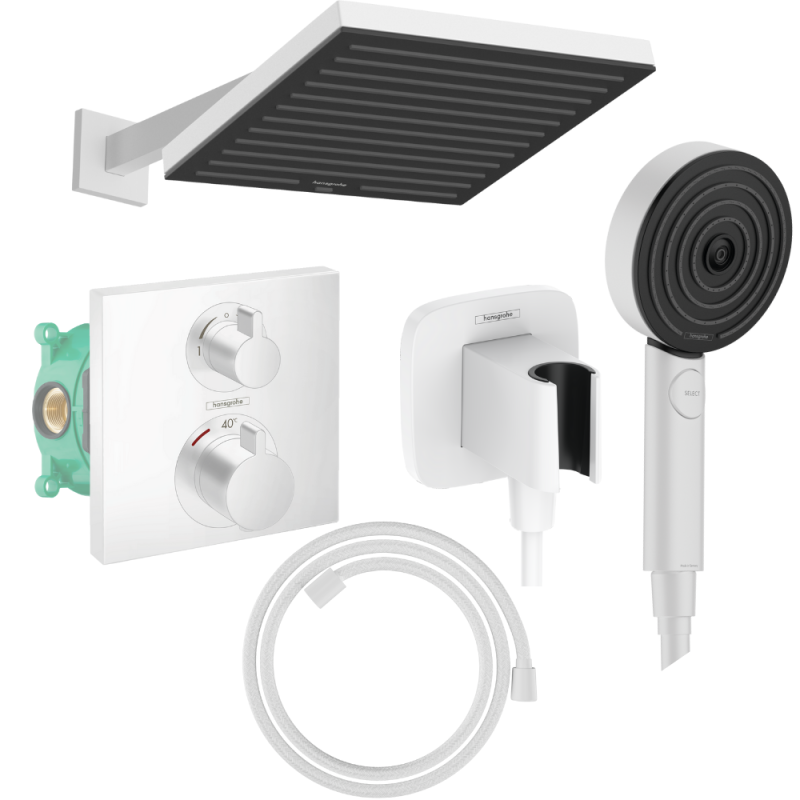 Colonne de douche encastrée thermostatique HANSGROHE Ecostat Square Douche de tête Pulsify S Flexible Designflex Douchette Pulsi