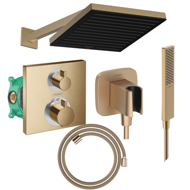 Colonne de douche encastrée thermostatique HANSGROHE Ecostat Square Douche de tête Pulsify S Flexible Designflex Douchette Pulsi