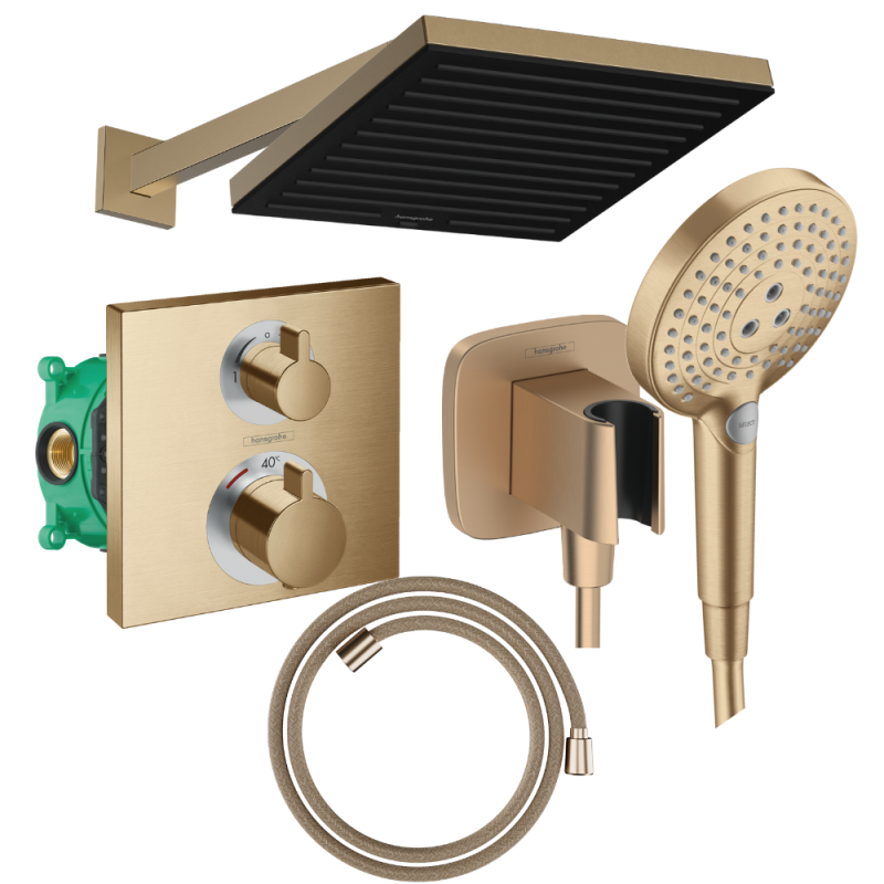Colonne de douche encastrée thermostatique HANSGROHE Ecostat Square Douche de tête Pulsify S Flexible Designflex Douchette Raind