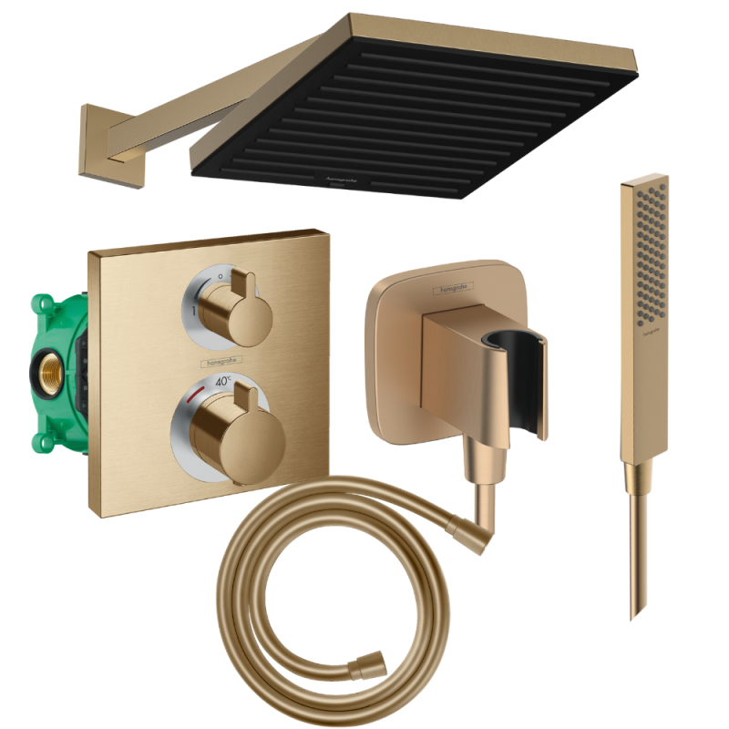 Colonne de douche encastrée thermostatique HANSGROHE Ecostat Square Douche de tête Pulsify S Flexible Isiflex Douchette Pulsify 
