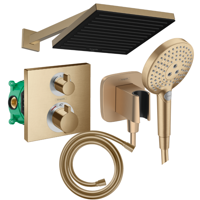 Colonne de douche encastrée thermostatique HANSGROHE Ecostat Square Douche de tête Pulsify S Flexible Isiflex Douchette Raindanc