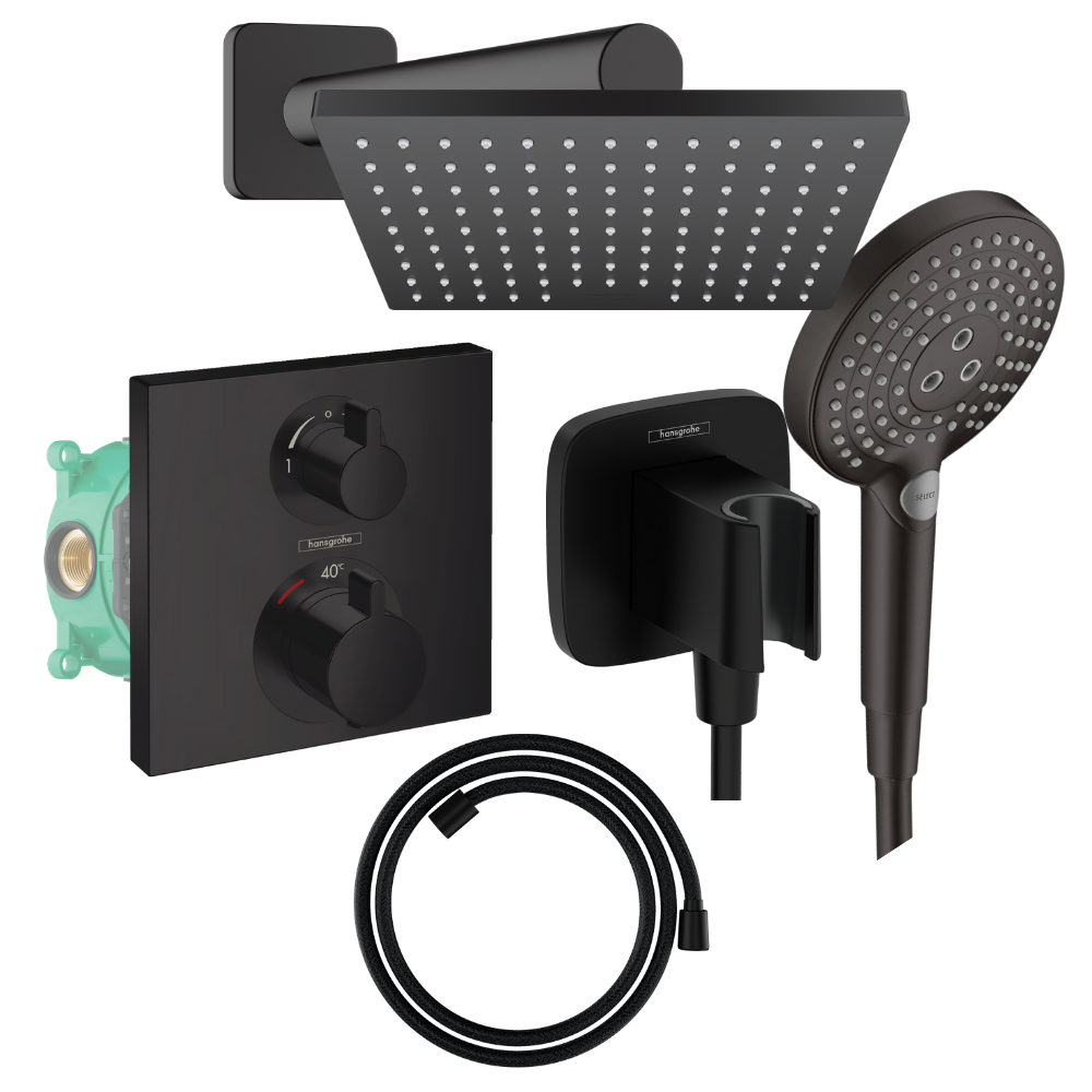 Colonne de douche encastrée thermostatique HANSGROHE Ecostat Square Douche de tête Vernis Shape Flexible Designflex Douchette Ra