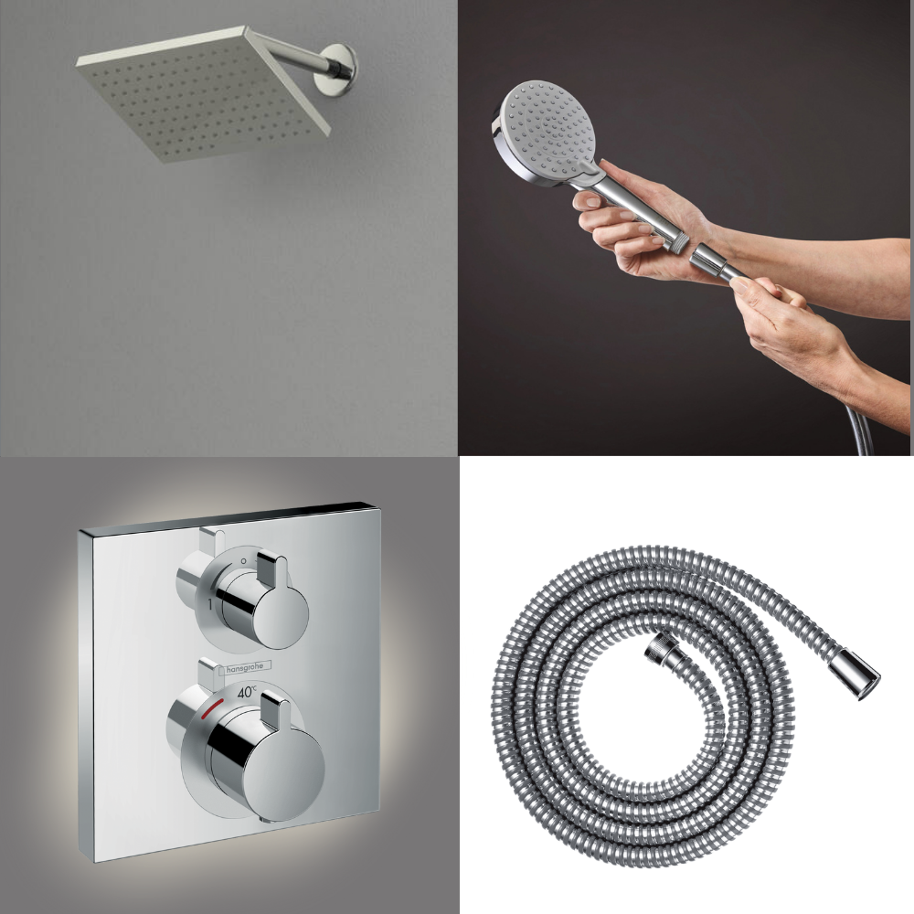 Ambiance Colonne de douche encastrée thermostatique HANSGROHE Ecostat Square Douche de tête Vernis Shape Flexible Metaflex Douch