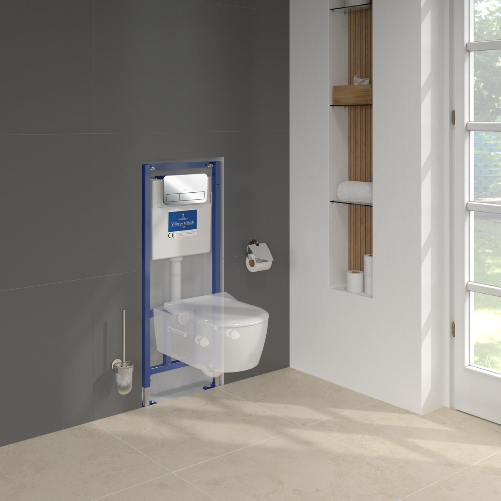 Ambiance 1 Pack WC suspendu sans bride VILLEROY ET BOCH Avento + Bâti support ViConnect Pro + abattant frein de chute + plaque c