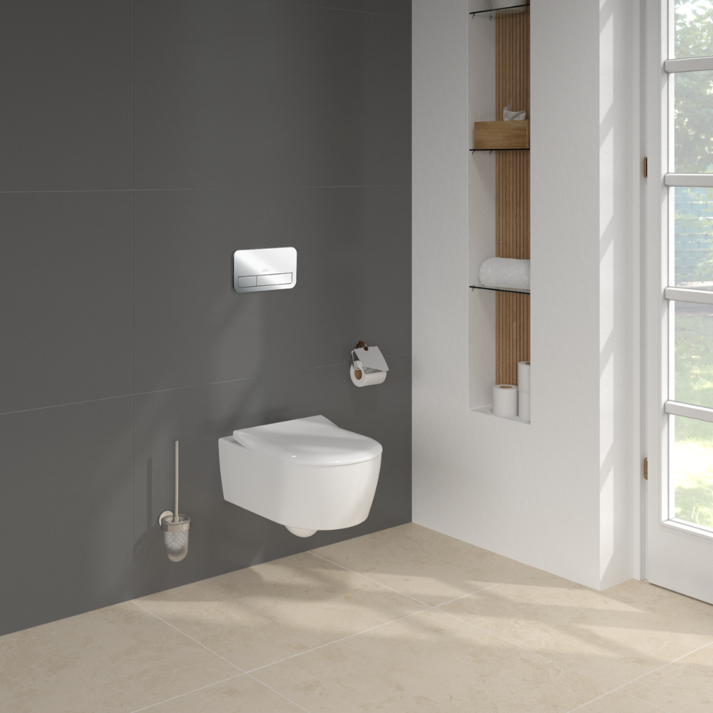 Ambiance 2 Pack WC suspendu sans bride VILLEROY ET BOCH Avento + Bâti support ViConnect Pro + abattant frein de chute + plaque c