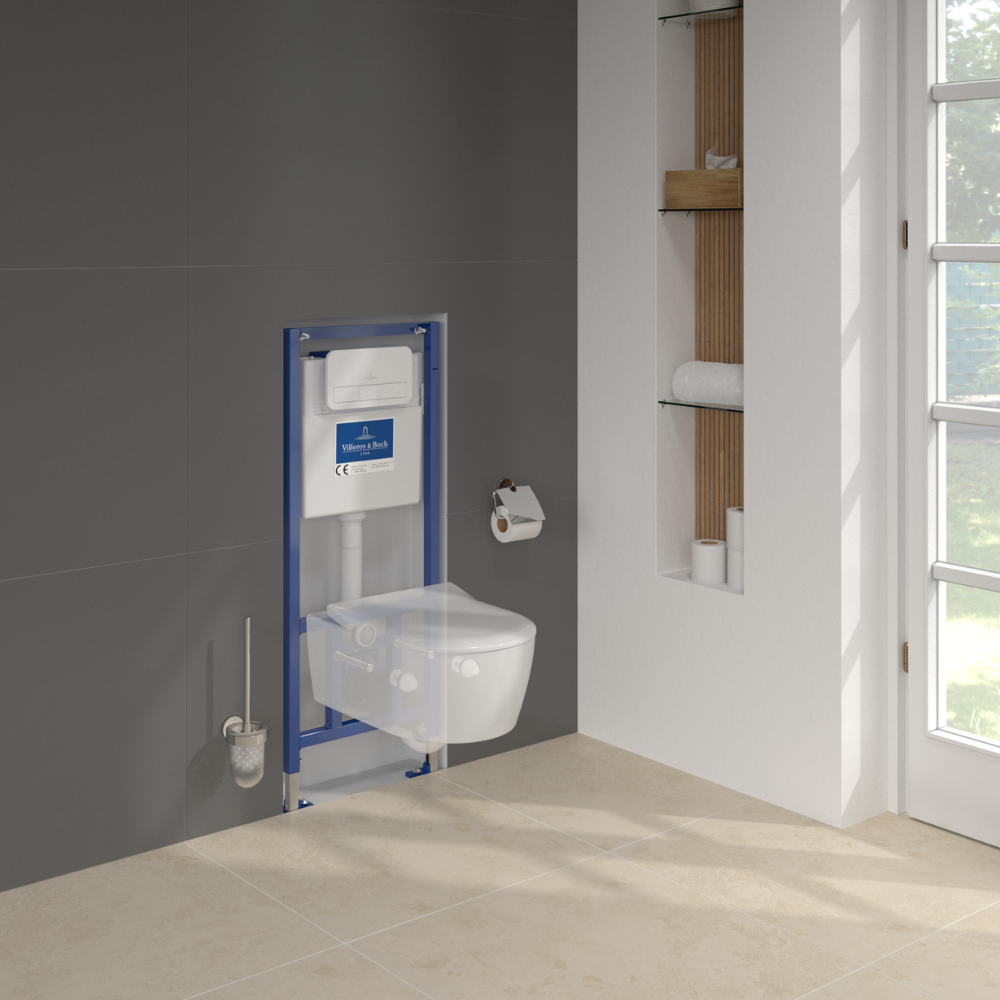 Ambiance 1 Pack WC suspendu sans bride VILLEROY ET BOCH Avento + Bâti support ViConnect Pro + abattant frein de chute + plaque b