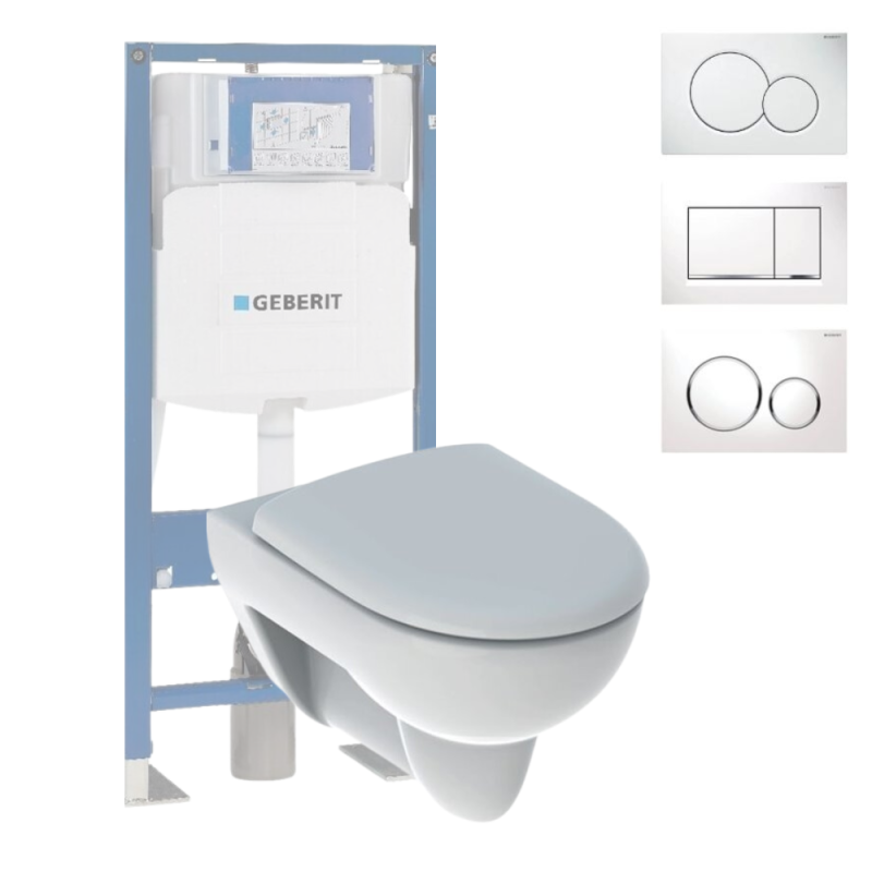 Pack WC suspendu GEBERIT Renova + Bati support + Plaque de commande | Batinea