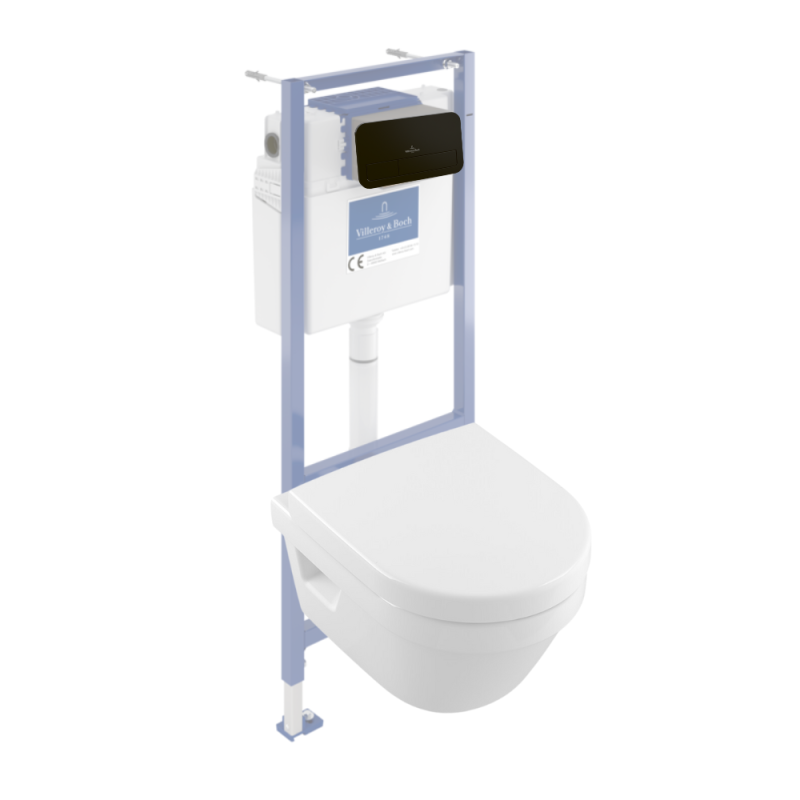 Présentation du Pack WC sans bride compact VILLEROY ET BOCH Architectura avec abattant frein de chute + bâti-support sol et mur