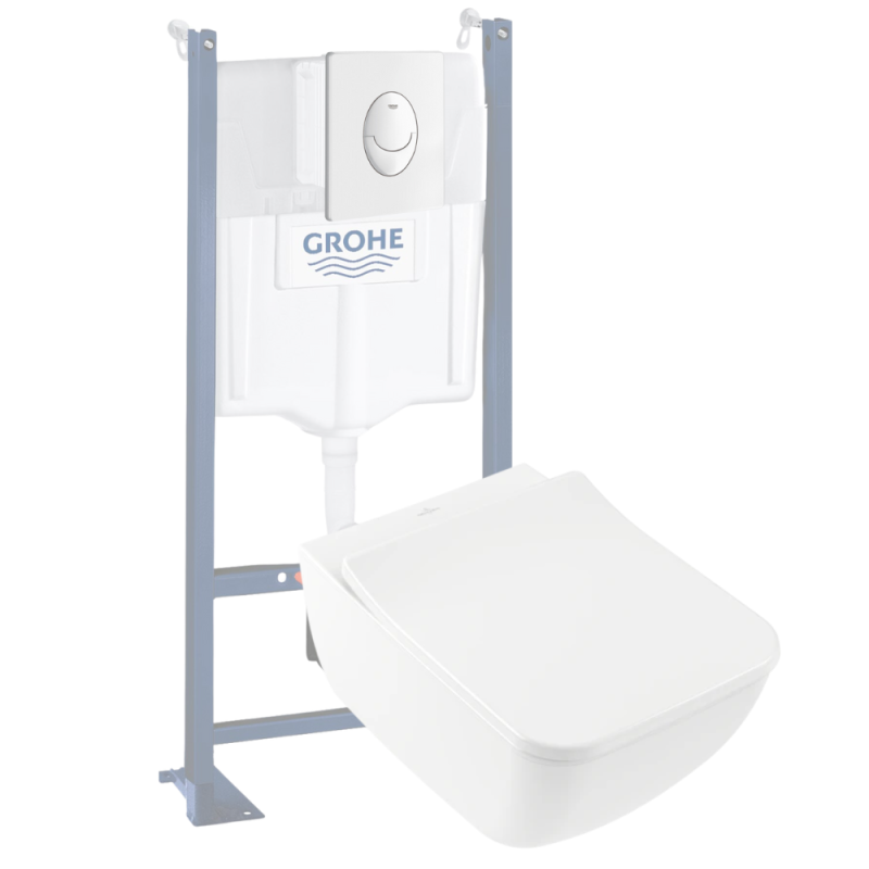 Pack suspendu Villeroy & Boch Venticello + Bâti support Grohe + plaque blanche