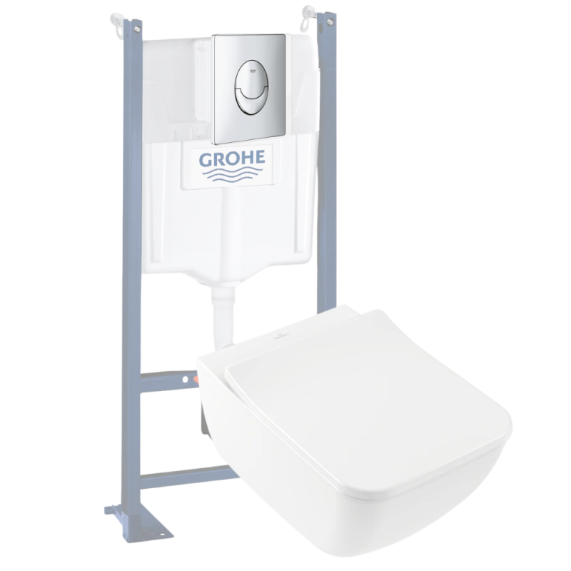 Pack WC suspendu Villeroy & Boch Venticello + Bâti support Grohe + plaque chrome