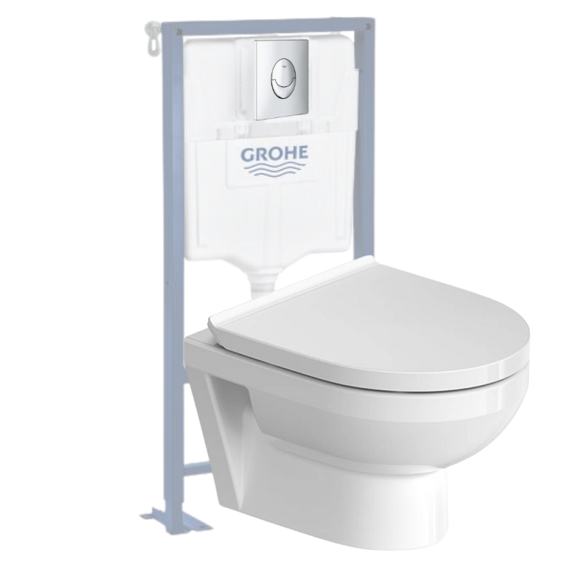 Pack WC suspendu sans bride compact DURAVIT Duravit No.1 + bâti support GROHE Rapid SL Projet + abattant + plaque  | Batinea