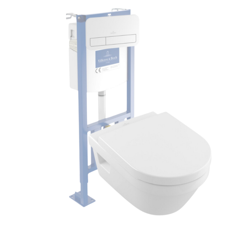 Pack WC suspendu sans bride compact VILLEROY ET BOCH Architectura + bâti support + plaque | Batinea