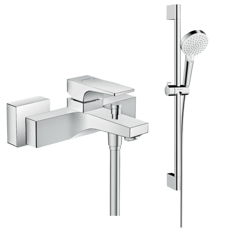 Mitigeur baignoire mécanique HANSGROHE Metropol chromé + pack pommeau de douche Croma 2 jets + flexible + barre