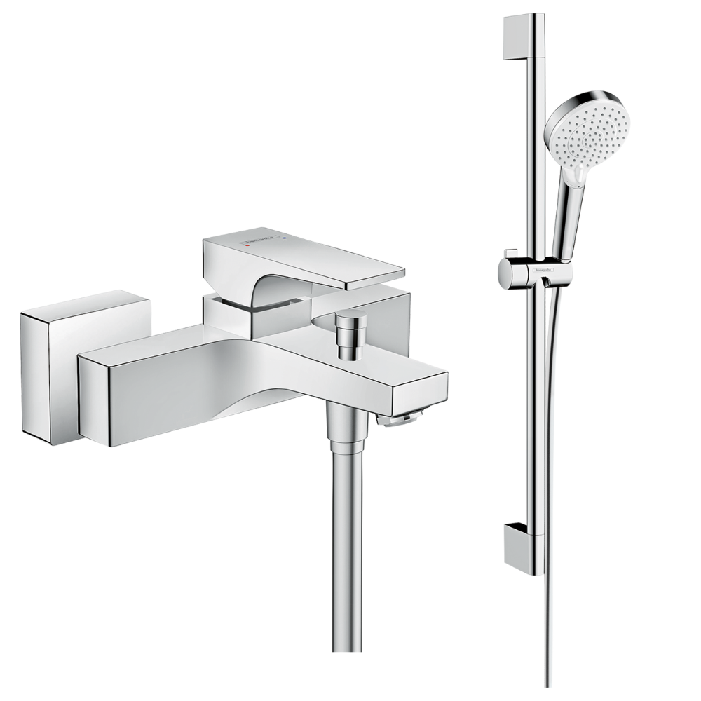 Mitigeur baignoire mécanique HANSGROHE Metropol chromé + pack pommeau de douche Croma 2 jets + flexible + barre