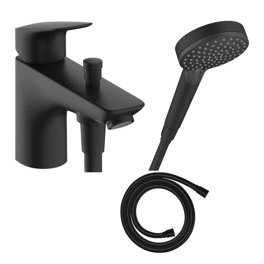 Mitigeur baignoire mécanique HANSGROHE Logis C2 + pack pommeau Vernis Blend 2 jets EcoSmart + flexible Isiflex 160 cm noir mat
