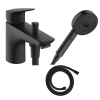 Mitigeur baignoire mécanique HANSGROHE Logis C2 + pack pommeau Pulsify Select 3 jets EcoSmart + flexible Isiflex 160 cm noir mat
