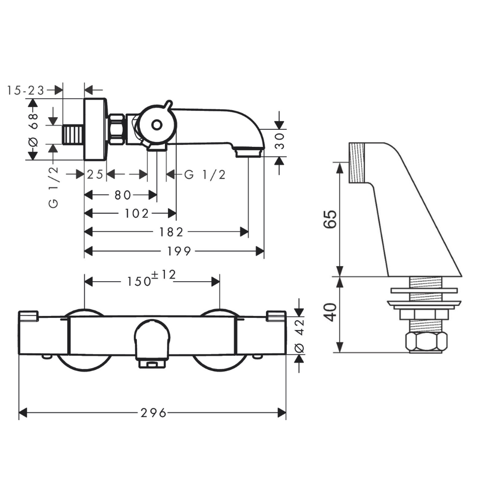 Schéma Mitigeur baignoire thermostatique HANSGROHE Ecostat 1001 CL chromé avec colonnettes