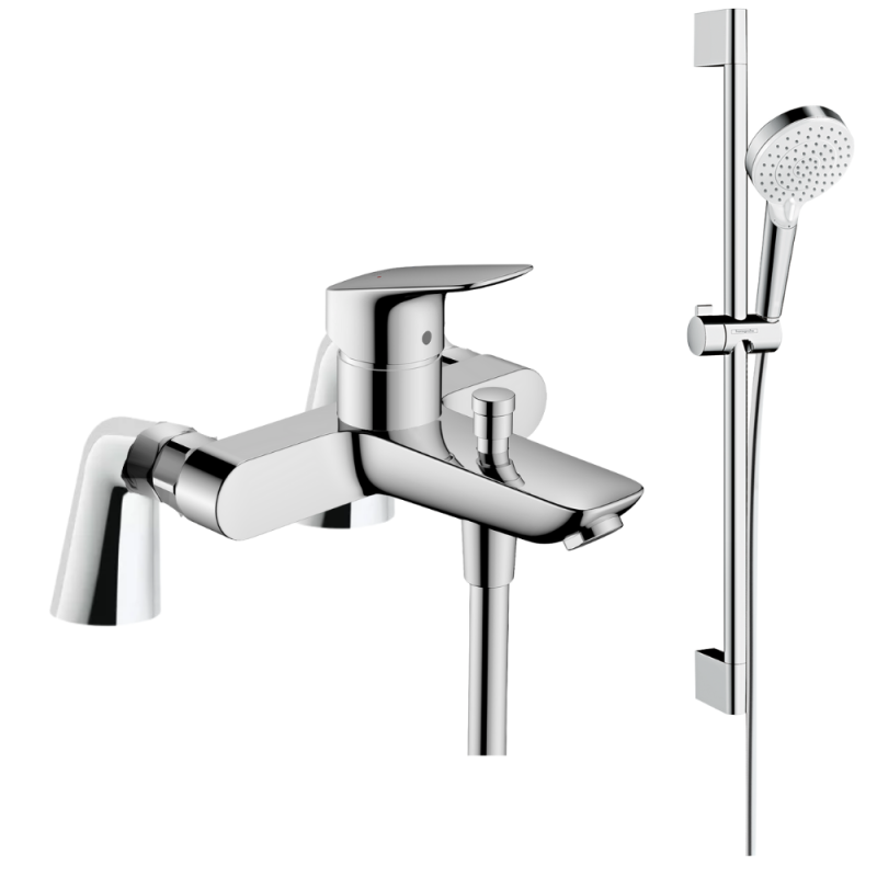 Pack mitigeur bain douche HANSGROHE Logis + ensemble de douche HANSGROHE Crometta chromé avec colonnettes