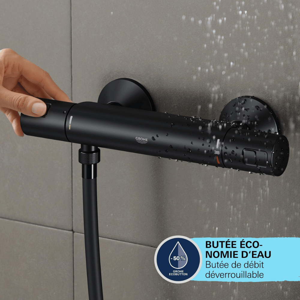 Mitigeur douche thermostatique GROHE Precision Start noir avec ou sans accessoires | Batinea