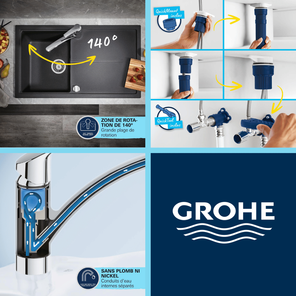 Caractéristiques Robinet de cuisine GROHE Start bec haut noir mat