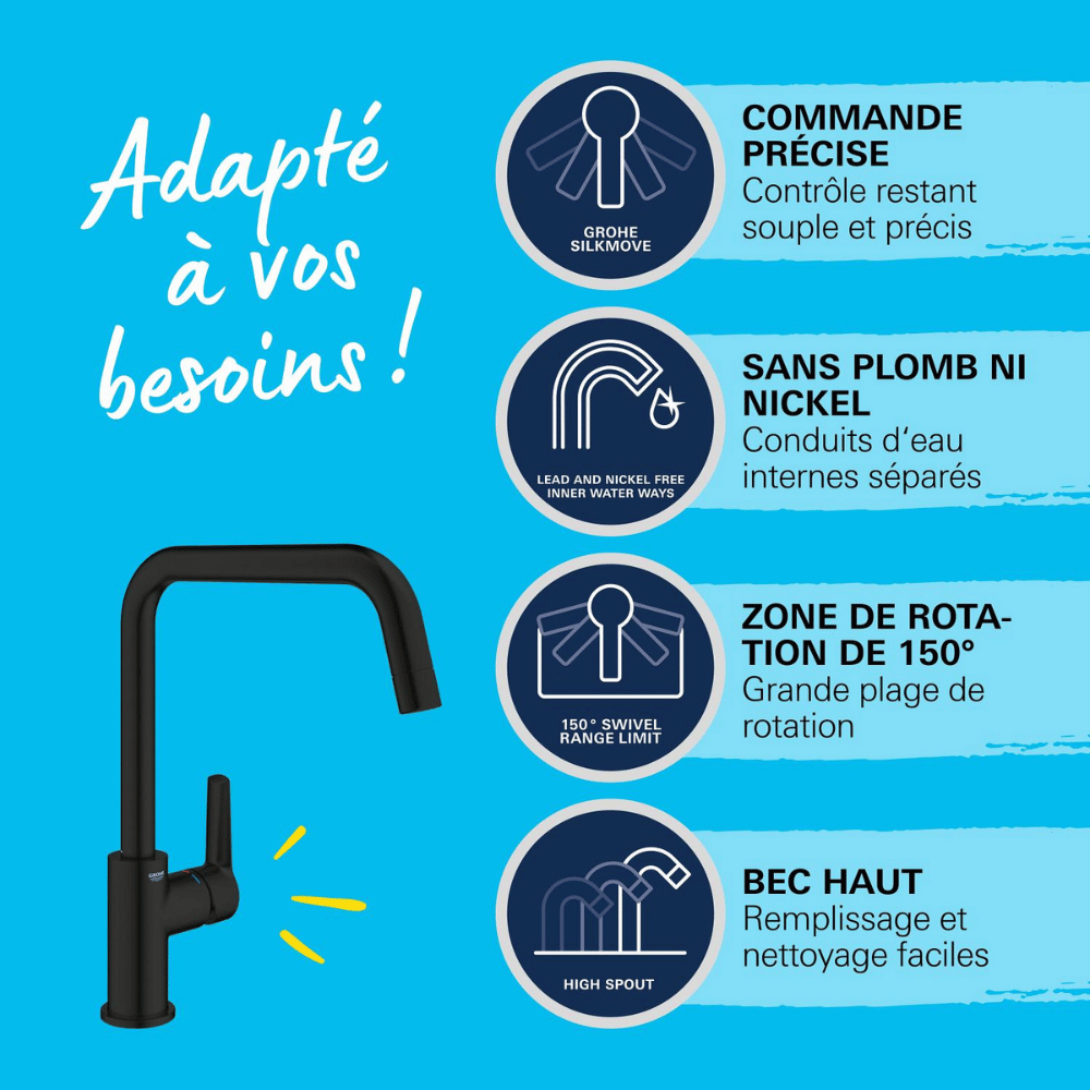 Avantages robinet de cuisine GROHE Start bec haut noir mat
