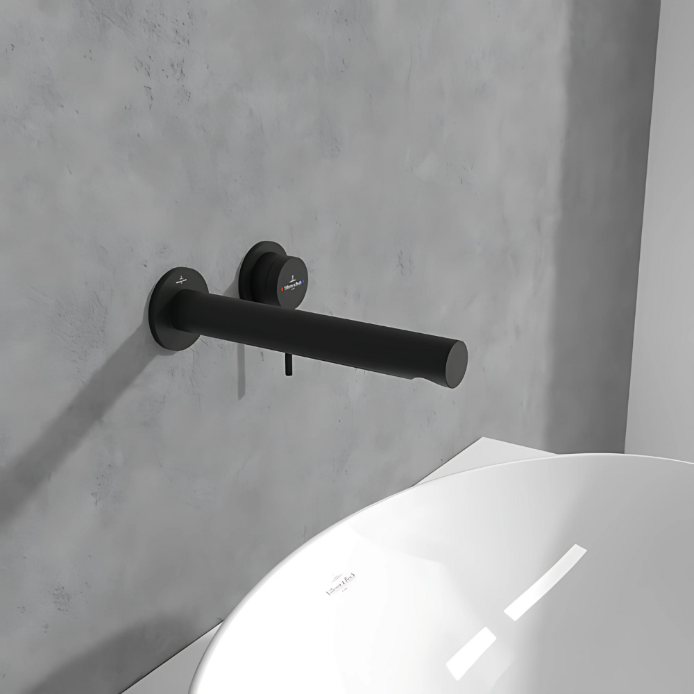 Ambiance Mitigeur lavabo mural Villeroy et Boch Loop & Friends sans vidage Matt Black + Corps encastrable