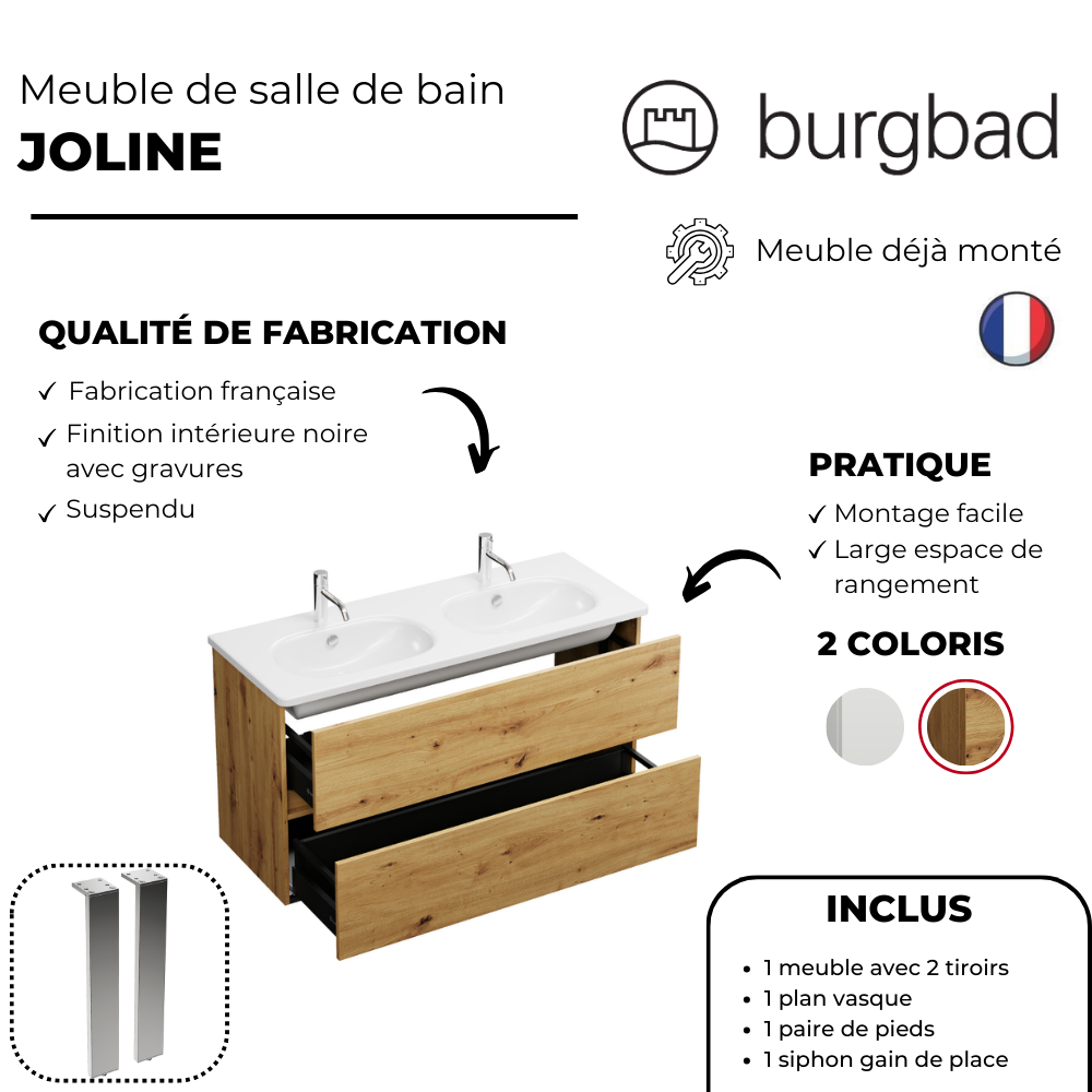 Pack meuble de salle de bain double vasque 120 cm BURGBAD Joline + colonne