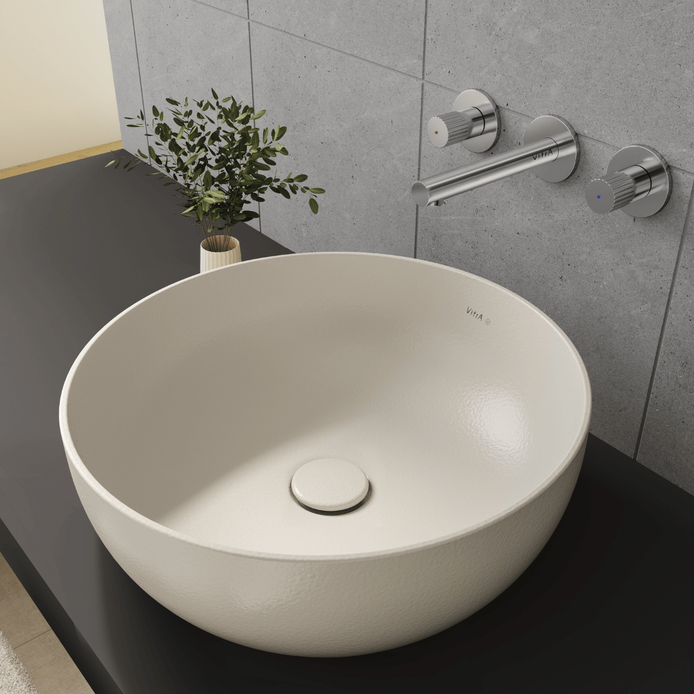 Vasque ronde recyclée VITRA Outline compact 41x41 cm beige mat vu de haut