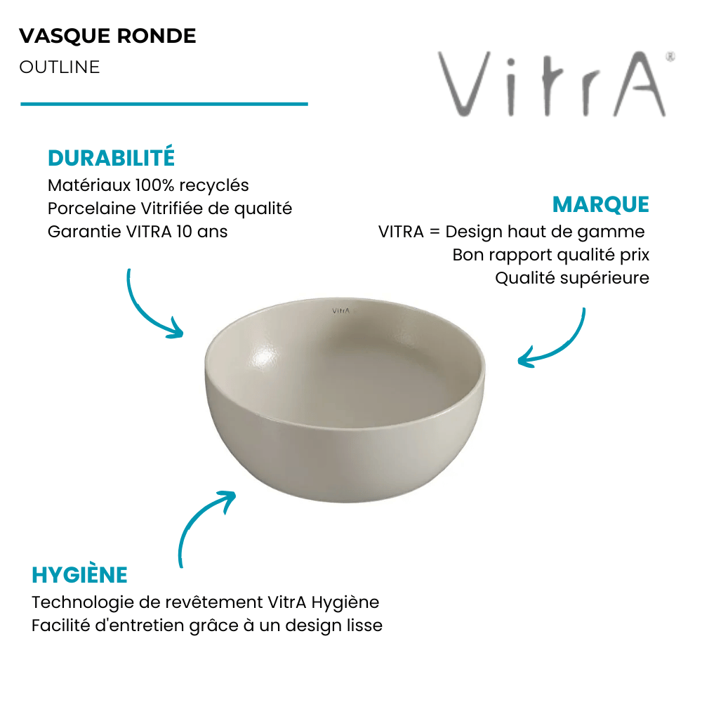 Vasque ronde recyclée VITRA Outline compact beige mat 41x41 cm | Batinea
