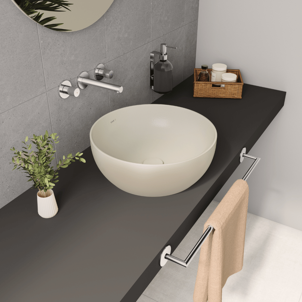 Vasque ronde recyclée VITRA Outline compact 41x41 cm beige mat vu de profil