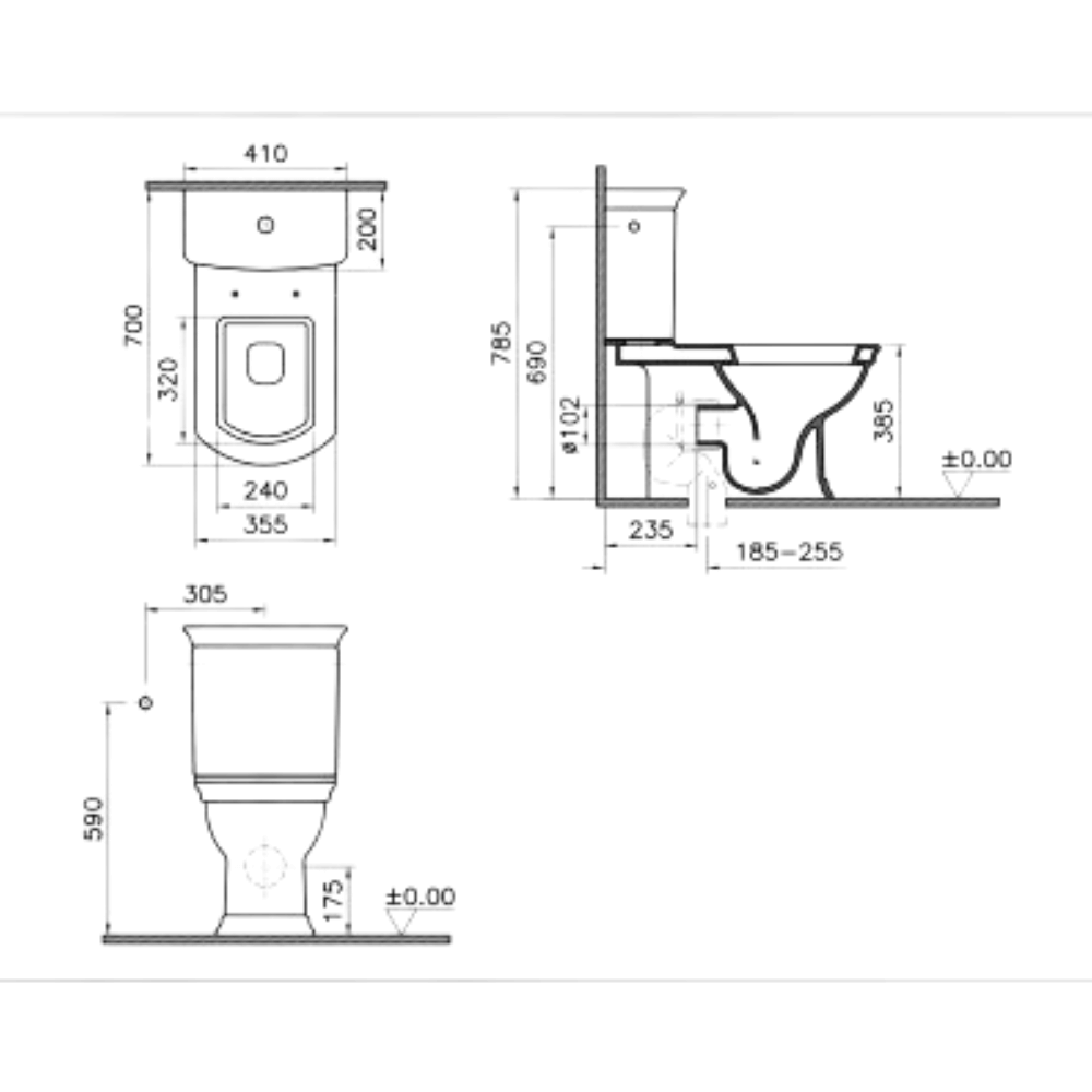 WC à poser VITRA Valarte + abattant Blanc schéma technique