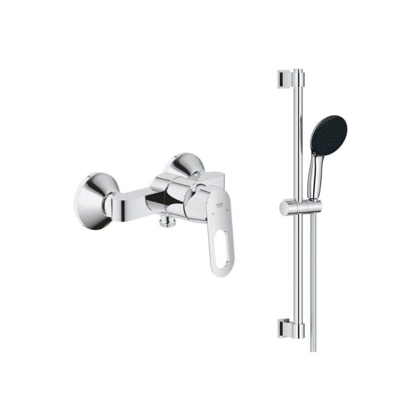 Mitigeur douche et douchette Bauloop monocommande + barre de douche + porte savon Grohe Tempesta