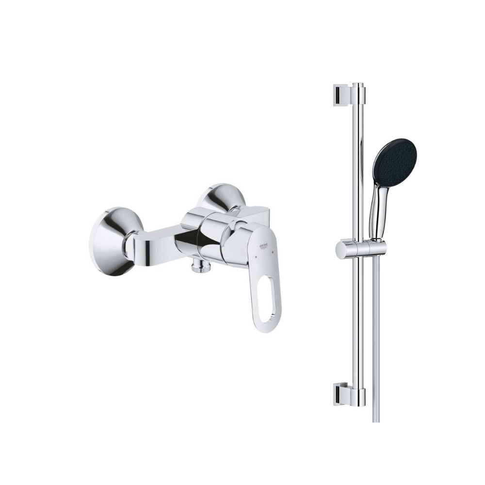 Mitigeur douche et douchette Bauloop monocommande + barre de douche + porte savon Grohe Tempesta