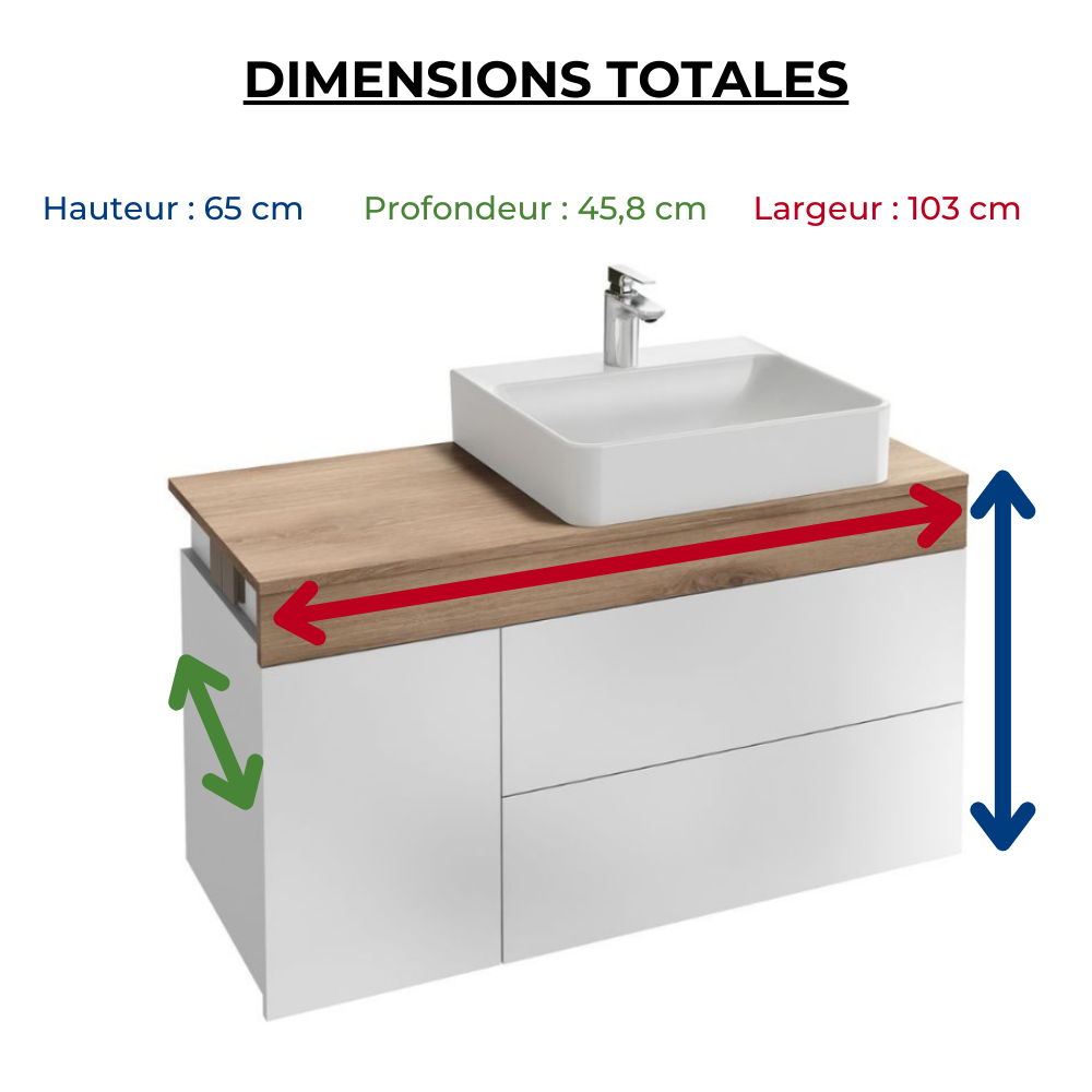 Meuble vasque à poser à droite 100 cm JACOB DELAFON Sully blanc et chêne