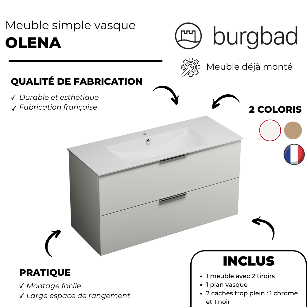 Meuble simple vasque BURGBAD Olena | Batinea