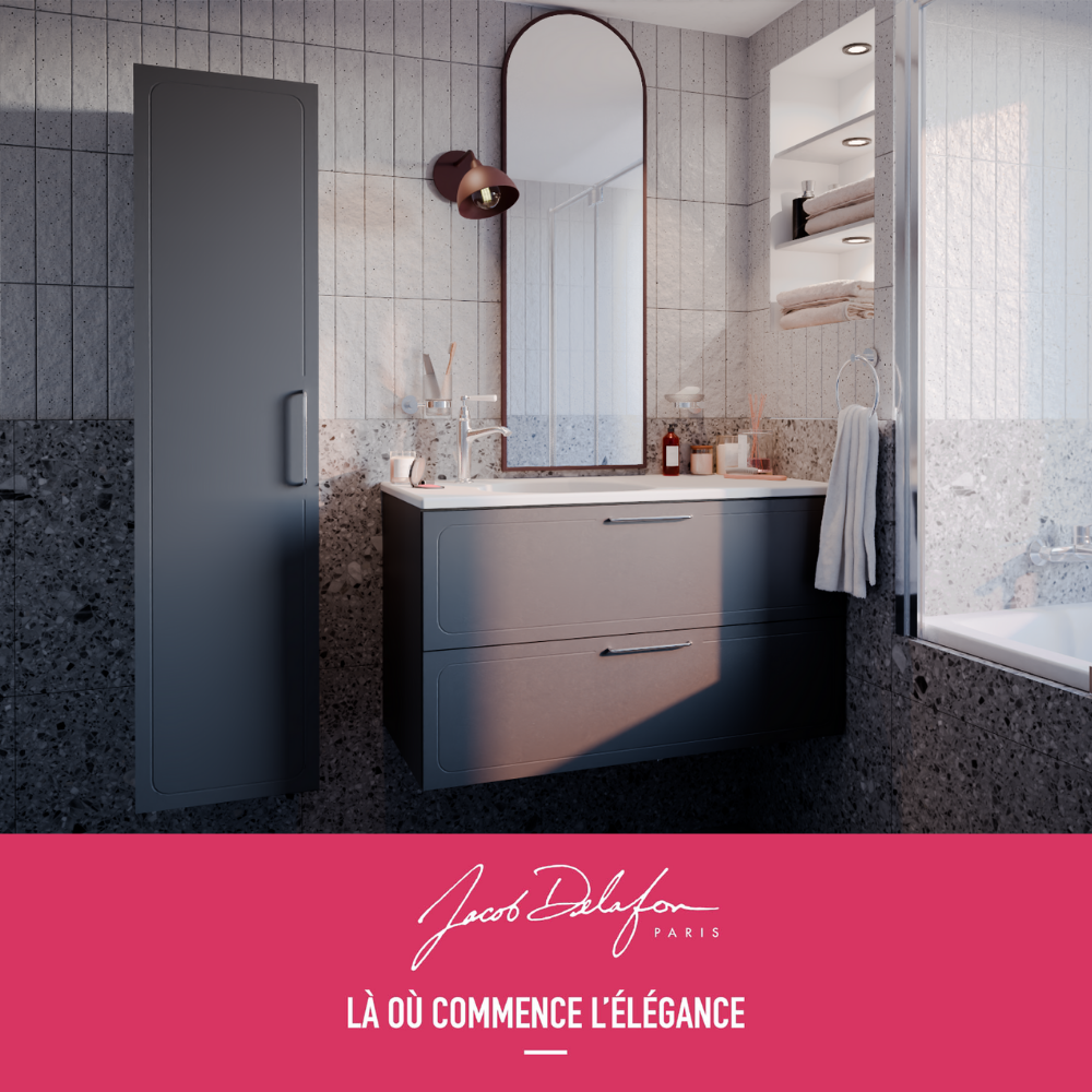 Meuble simple vasque 60 cm JACOB DELAFON Odéon Rive Gauche gris anthracite