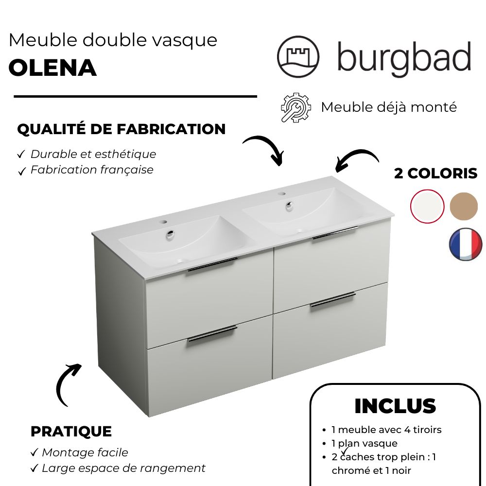 Pack meuble double vasque BURGBAD Olena + miroir + colonne