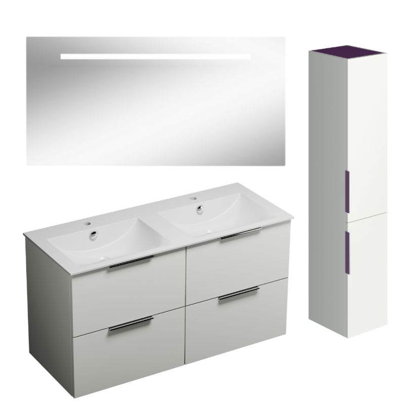 Pack meuble double vasque BURGBAD Olena + miroir + colonne