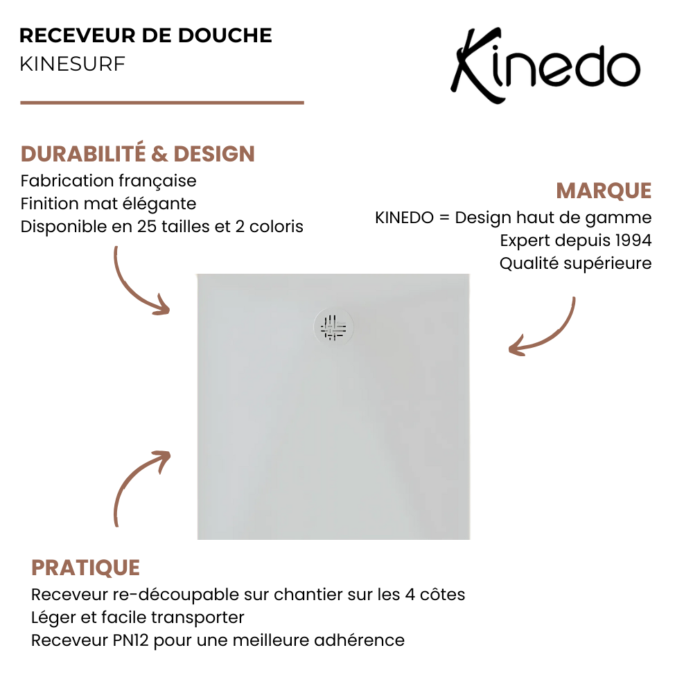 Receveur de douche KINEDO Kinesurf Nova découpable | Batinea