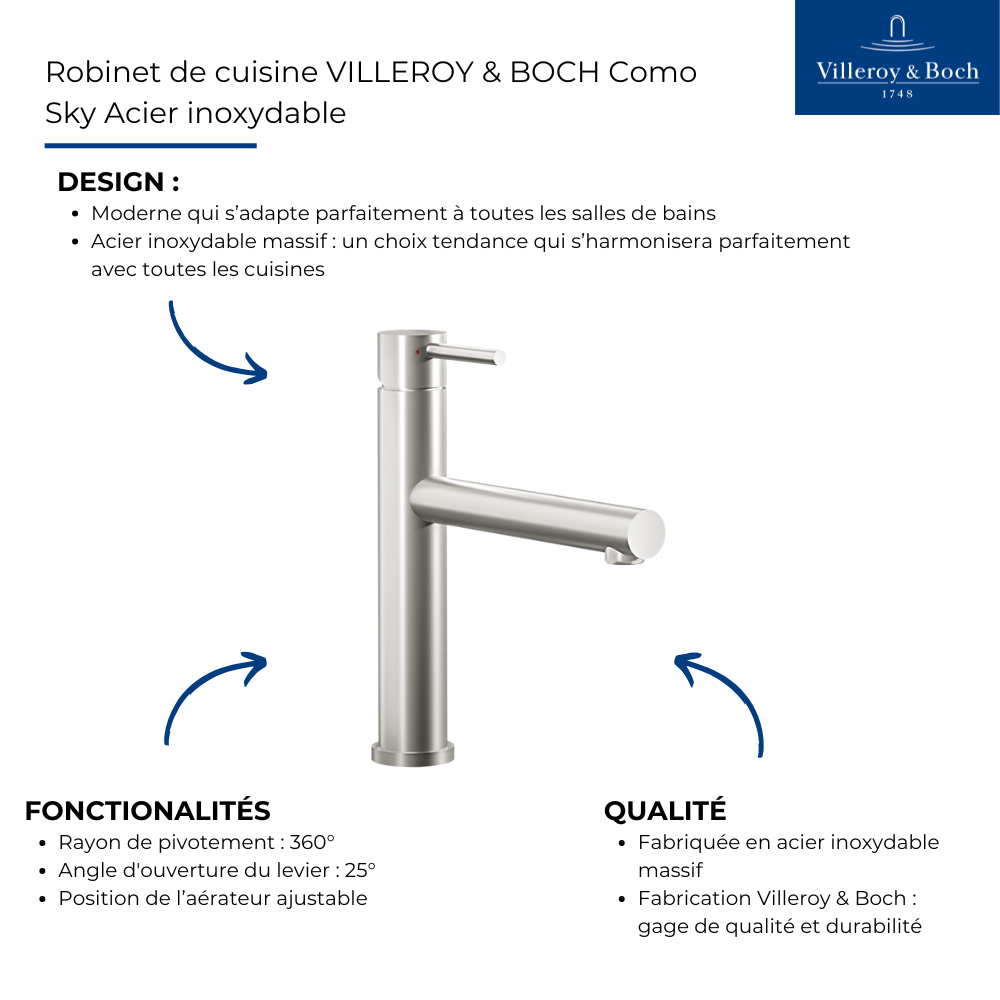 Points forts Robinet de cuisine VILLEROY & BOCH Como Sky