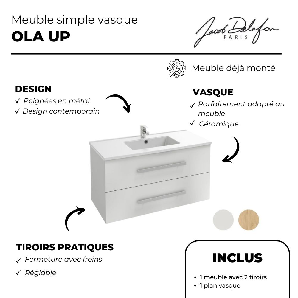 Pack meuble vasque JACOB DELAFON Ola Up + colonne + miroir + spot