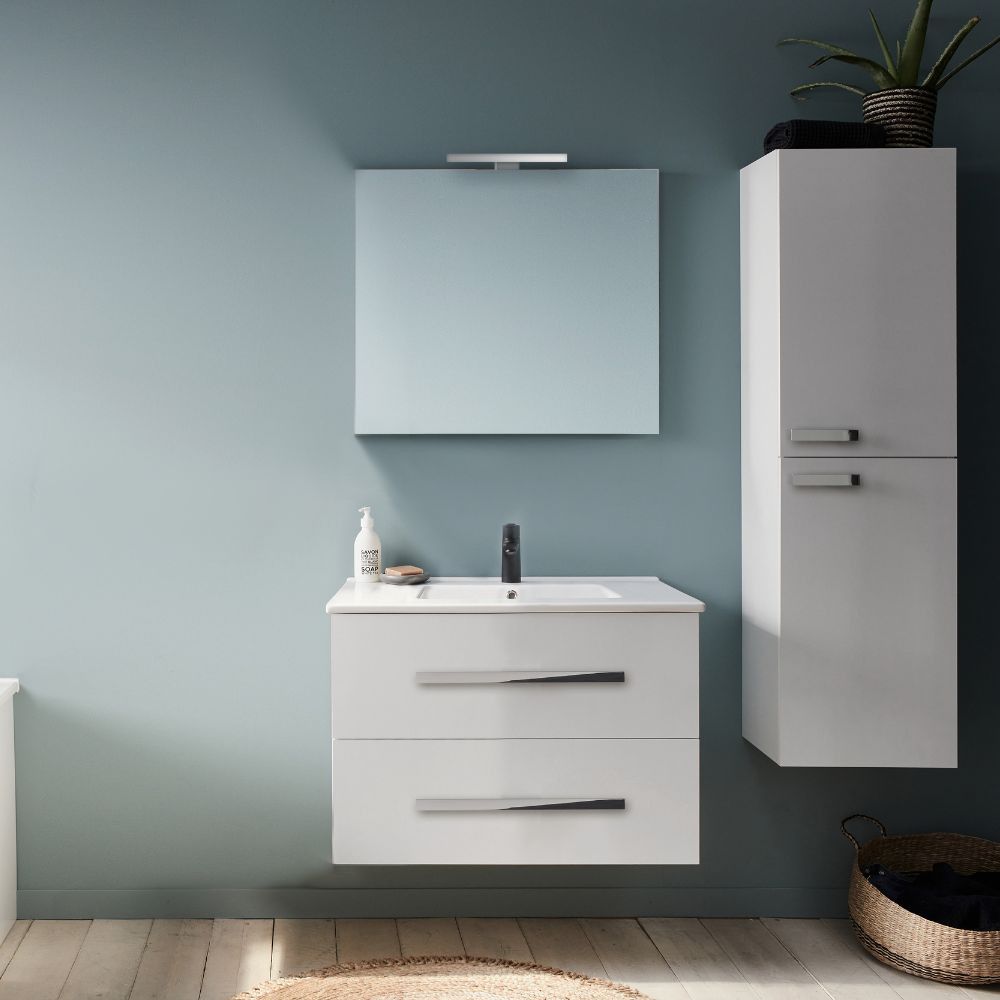 Pack meuble vasque JACOB DELAFON Ola Up + colonne + miroir + spot