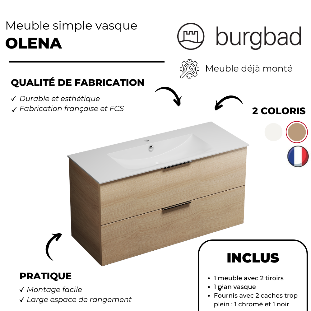 Pack meuble vasque BURGBAD Olena + miroir + colonne