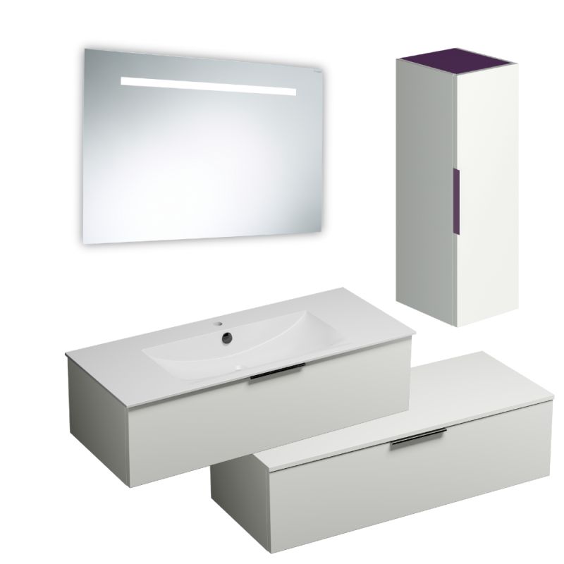 Pack meuble vasque BURGBAD Olena en décalé + miroir + colonne