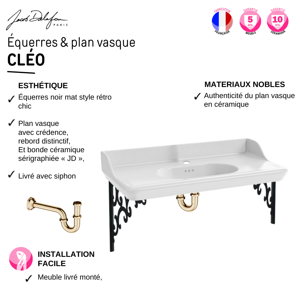 Pack Plan vasque suspendu JACOB DELAFON Cléo 1889