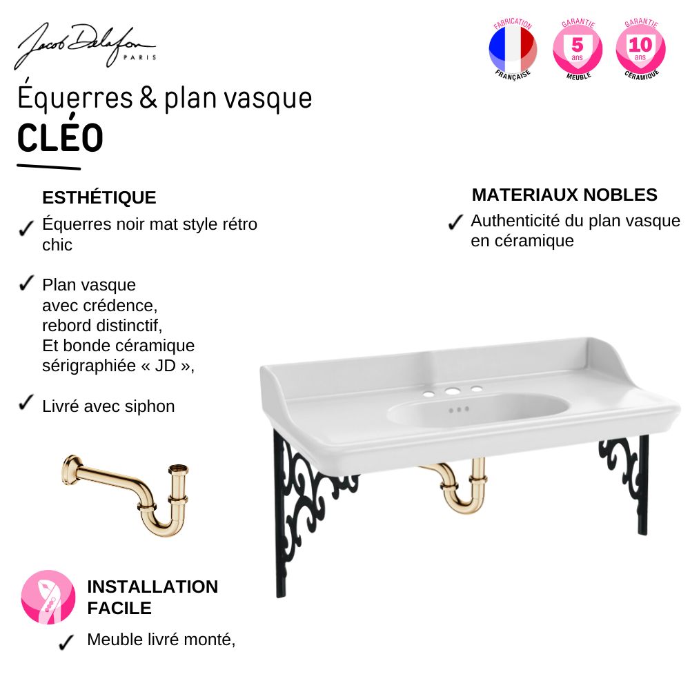Pack plan vasque suspendu 3 trous JACOB DELAFON Cléo 1889