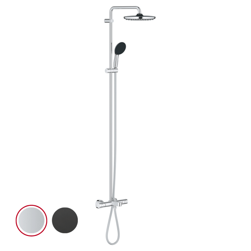 Colonne bain/douche thermostatique GROHE Vitalio Start System ronde disponible en chromé et noir mat