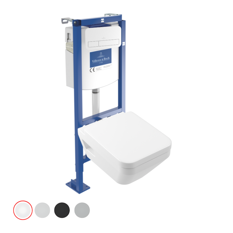 Pack WC suspendu sans bride Villeroy & Boch Architectura Twistflush [e³] rectangle + bâti autoportant + plaque