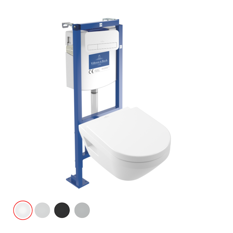 Pack WC suspendu sans bride VILLEROY ET BOCH Architectura Twistflush [e³] rond + bâti-support autoportant + plaque