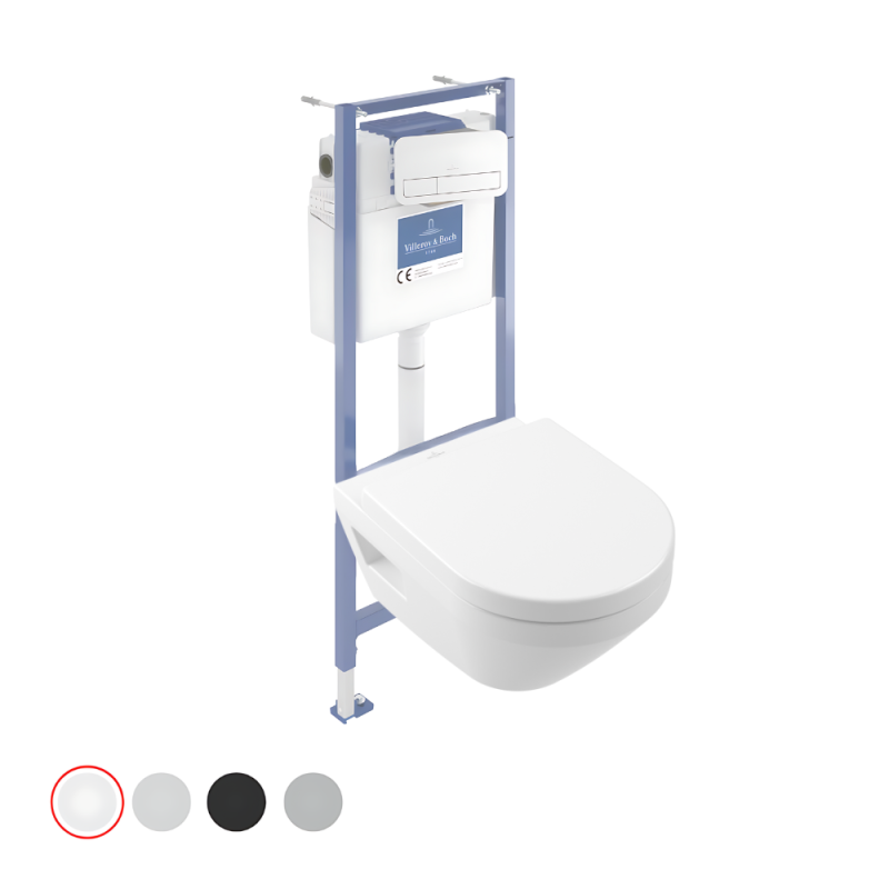 Pack WC suspendu sans bride Villeroy & Boch Architectura Twistflush [e³] rond + bâti sol et mur + plaque